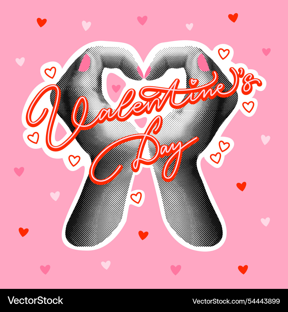 Valentines day halftone collage hand heart gesture Valentines day halftone collage hand heart gesture vector image