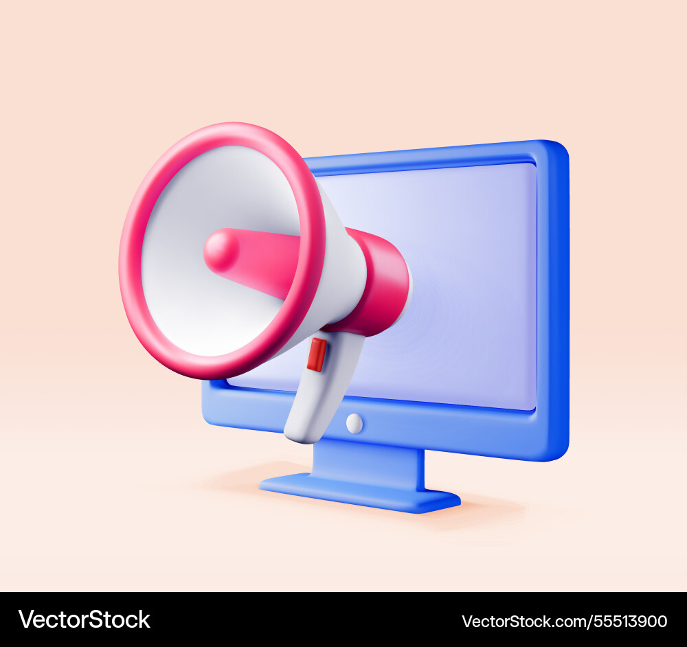 3d megaphone in computer isolated 3d megaphone in computer isolated vector image