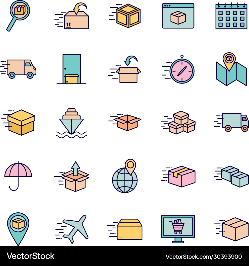 Fast delivery line and fill style icon set vector image