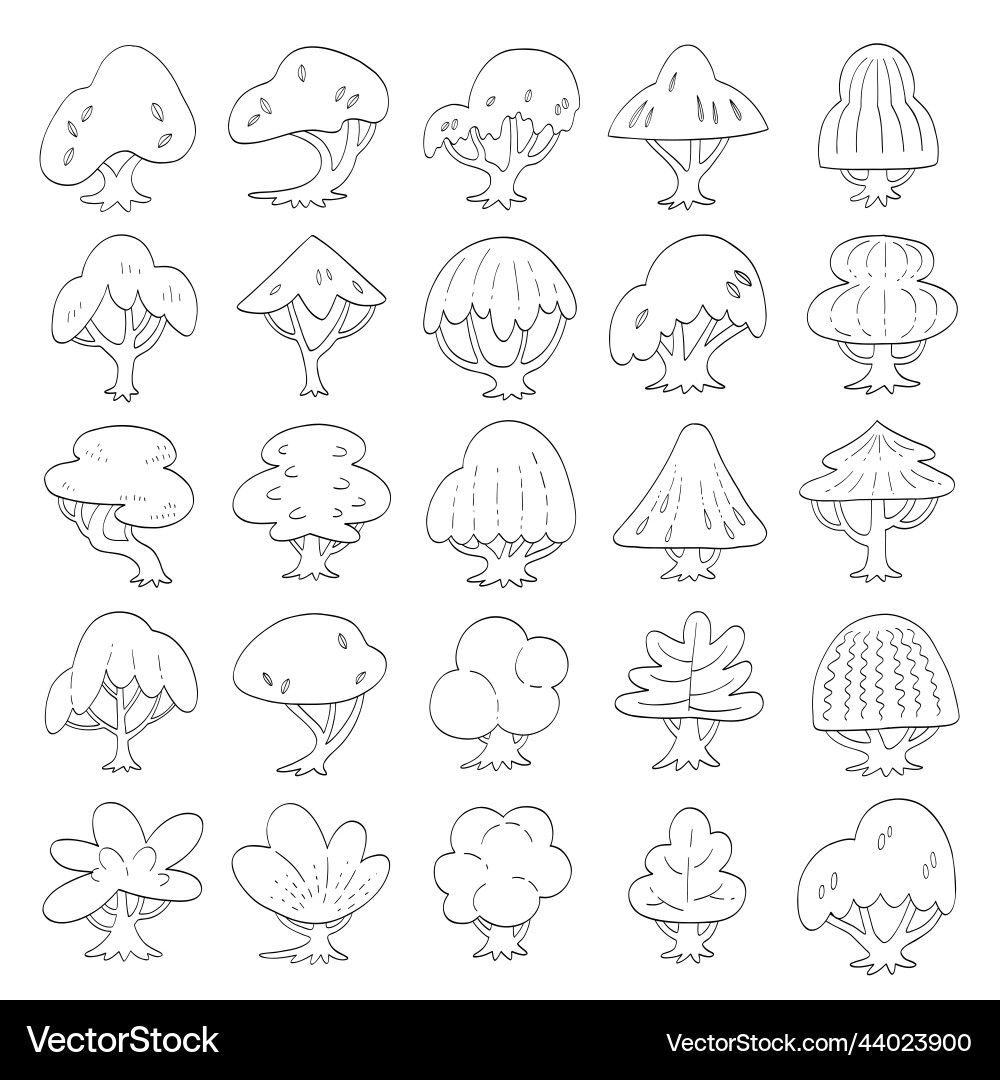 Hand drawn set of side view tree vector image