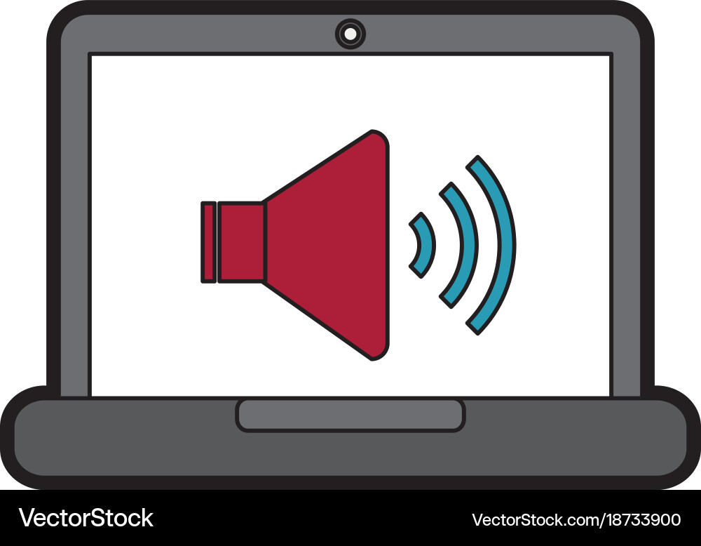 Laptop computer with speaker on screen icon imag Vector Image