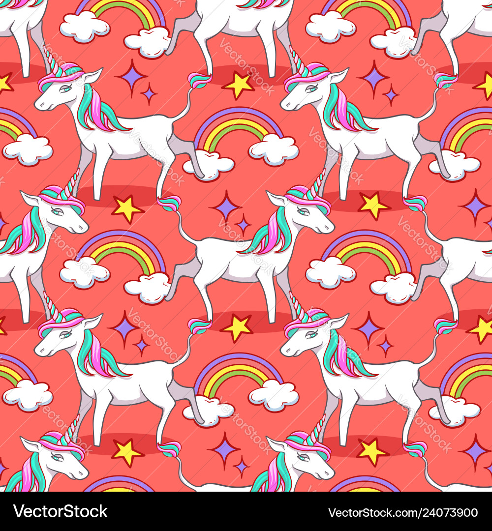 Seamless pattern with unicorns and magic elements vector image