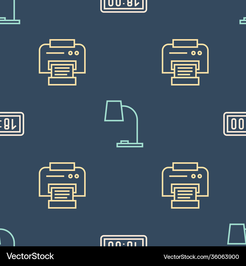 Set line digital alarm clock printer and table Set line digital alarm clock printer and table vector image