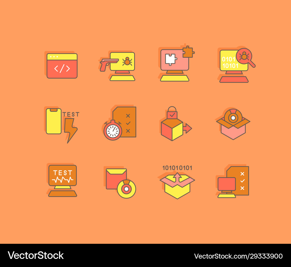 Set simple line icons software testing Set simple line icons software testing vector image