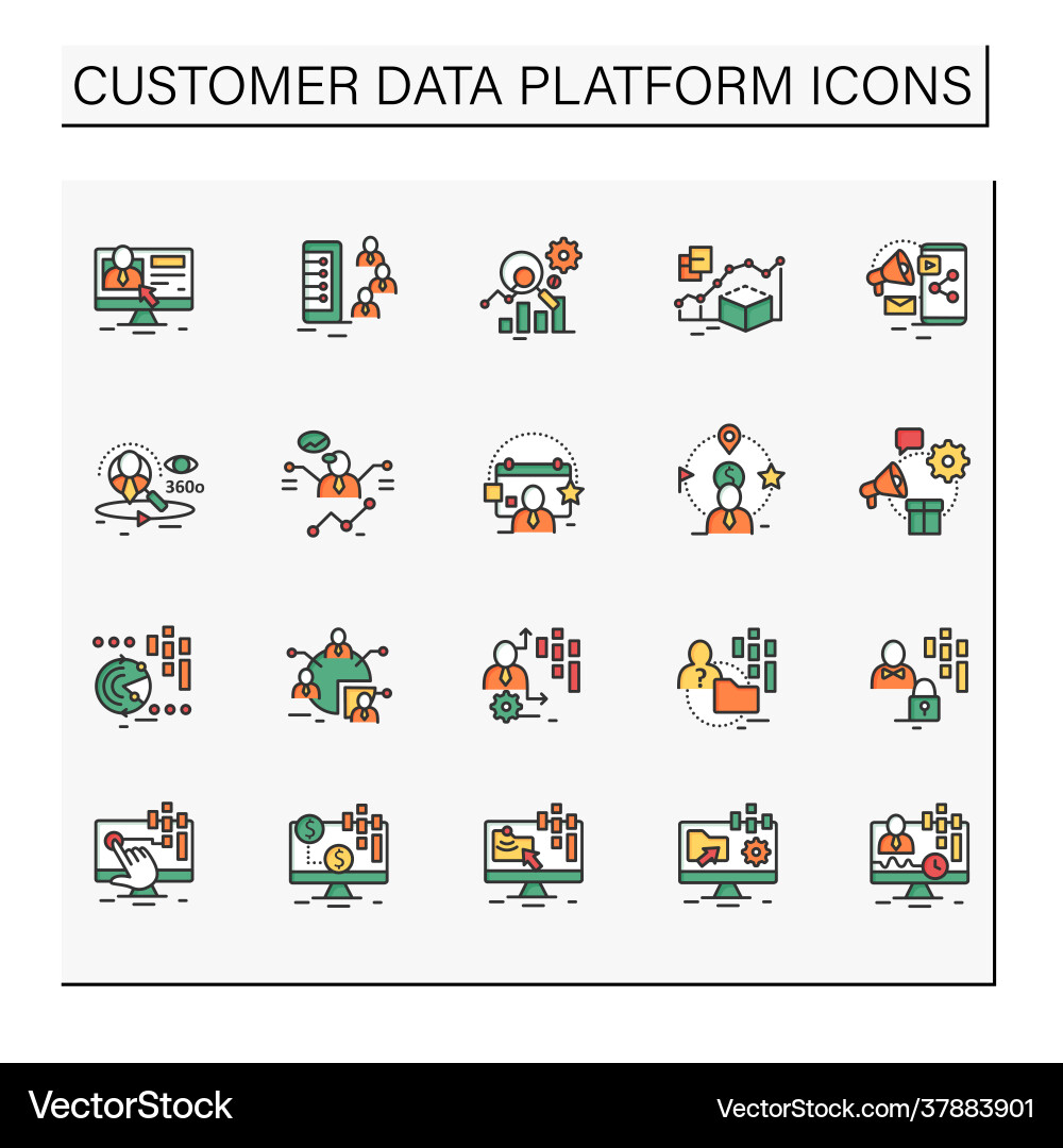 Customer data platform color icons set Customer data platform color icons set vector image
