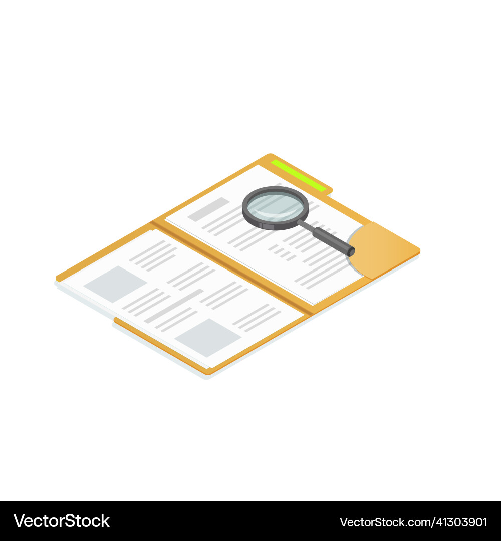 Documents & Magnifying Glass - Isometric vector image