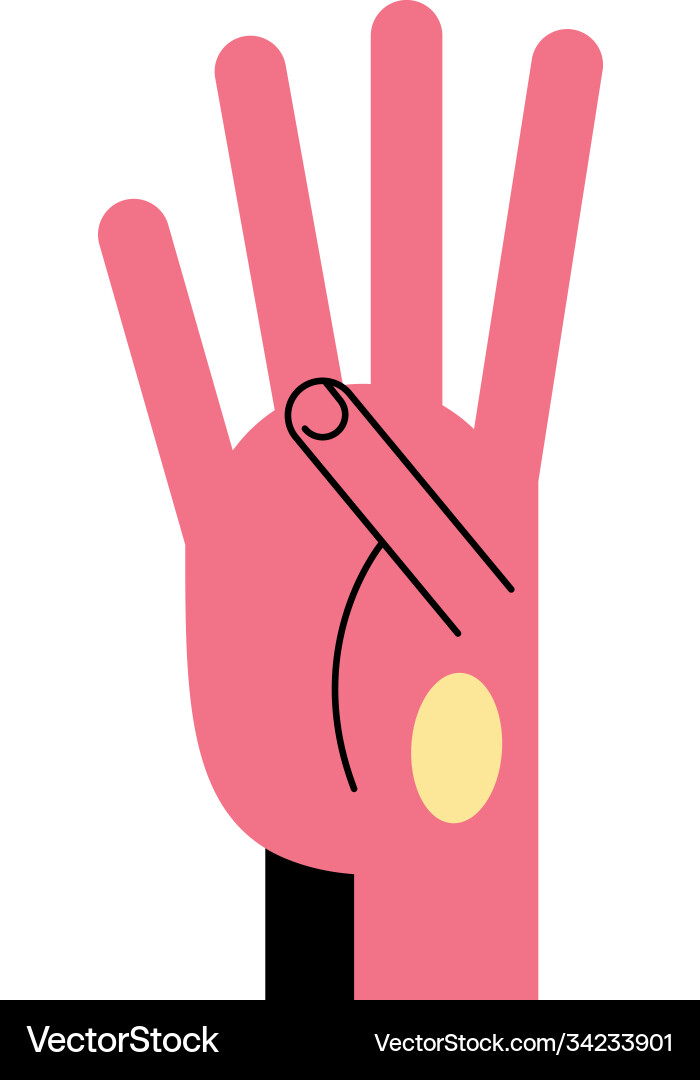Hand sign language four number line and fill style Vector Image