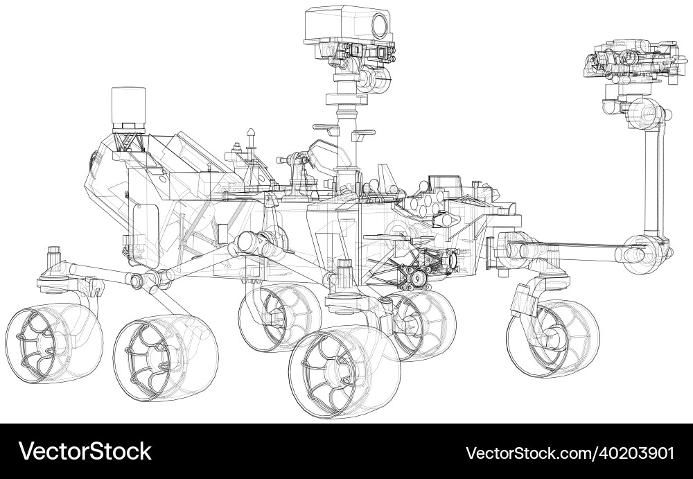 Mars Rover Rendering - Wireframe Vector Image
