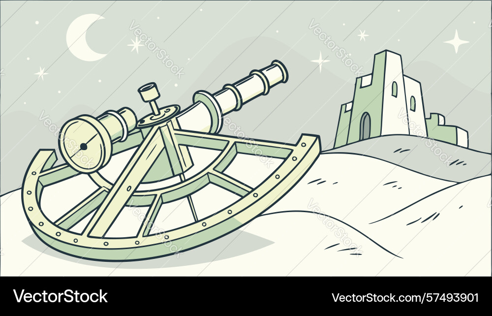 Moonlit telescope and abstract structures design vector image