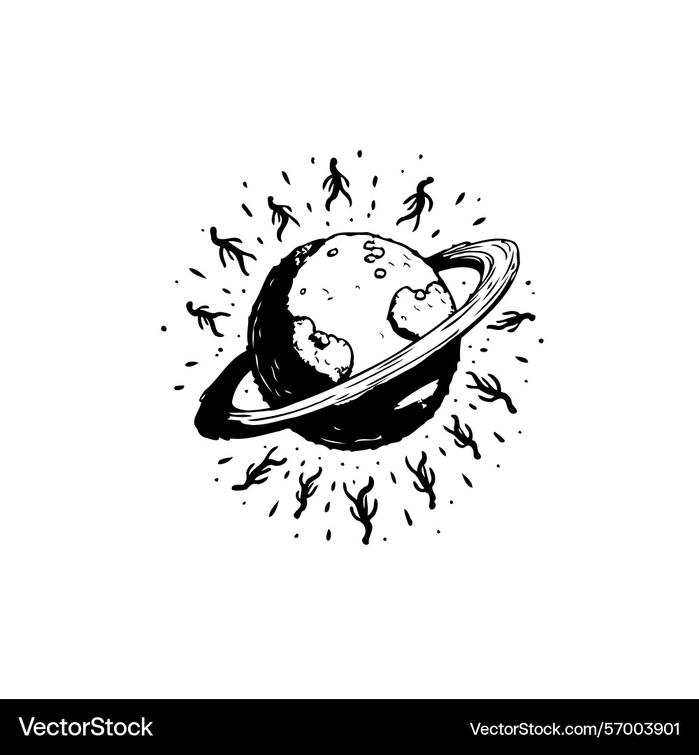 Mystical planet with figures orbiting blending Mystical planet with figures orbiting blending Vector Image