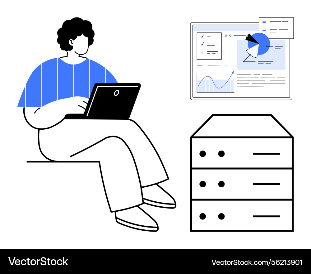 Professional analyzing data on laptop with server Professional analyzing data on laptop with server vector image