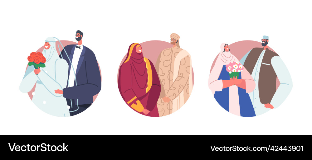 Traditional muslim couples wedding ceremony round Traditional muslim couples wedding ceremony round vector image