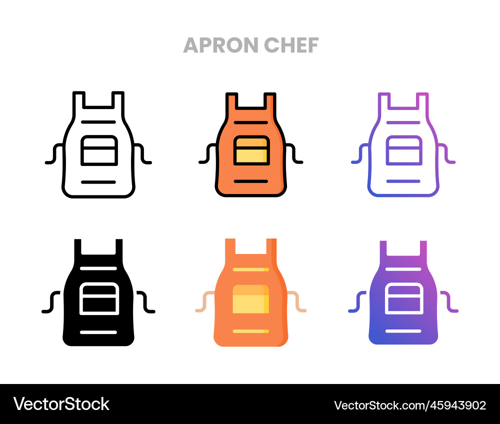 Apron chef icons set with different styles Vector Image