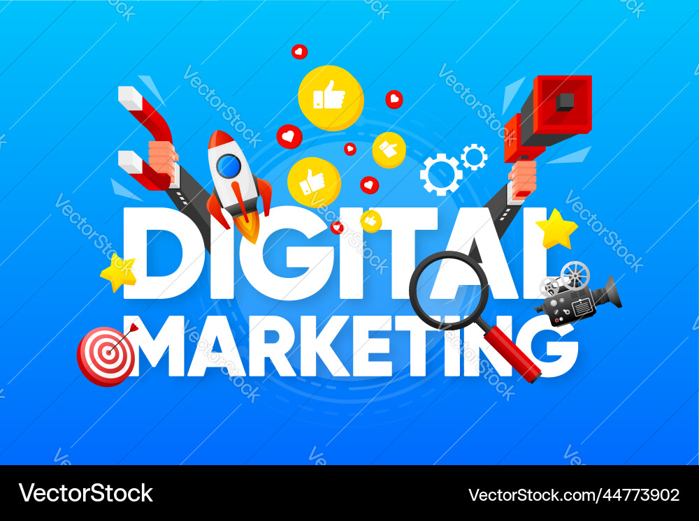 Digital marketing chart with keywords and objects Vector Image