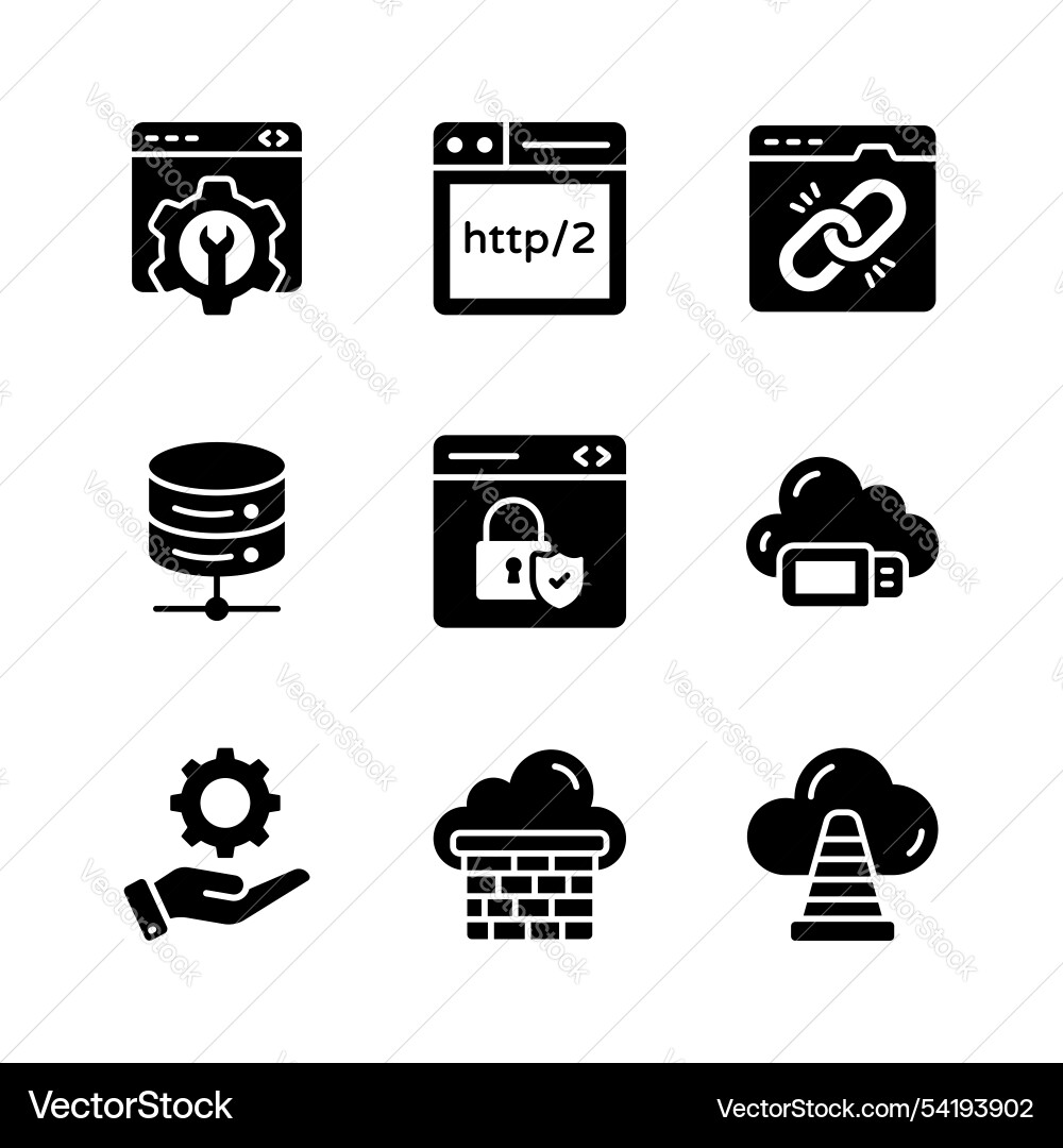 Pack of web hosting icons in modern style Vector Image