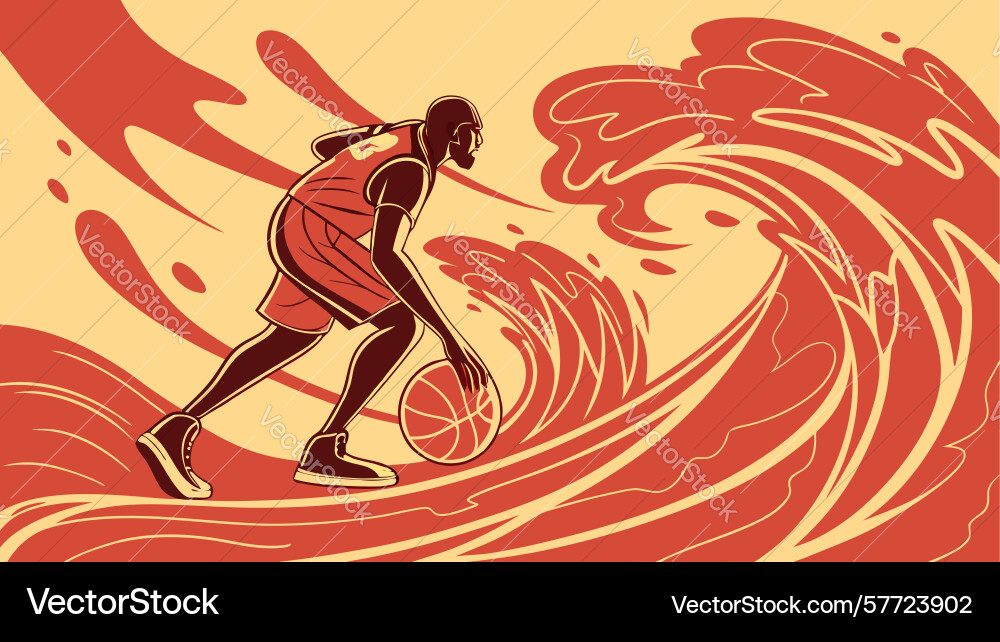 Person running on dynamic fiery wave design Vector Image