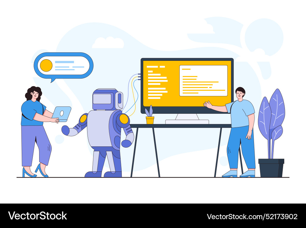 Robotics and automation concept with person Robotics and automation concept with person vector image