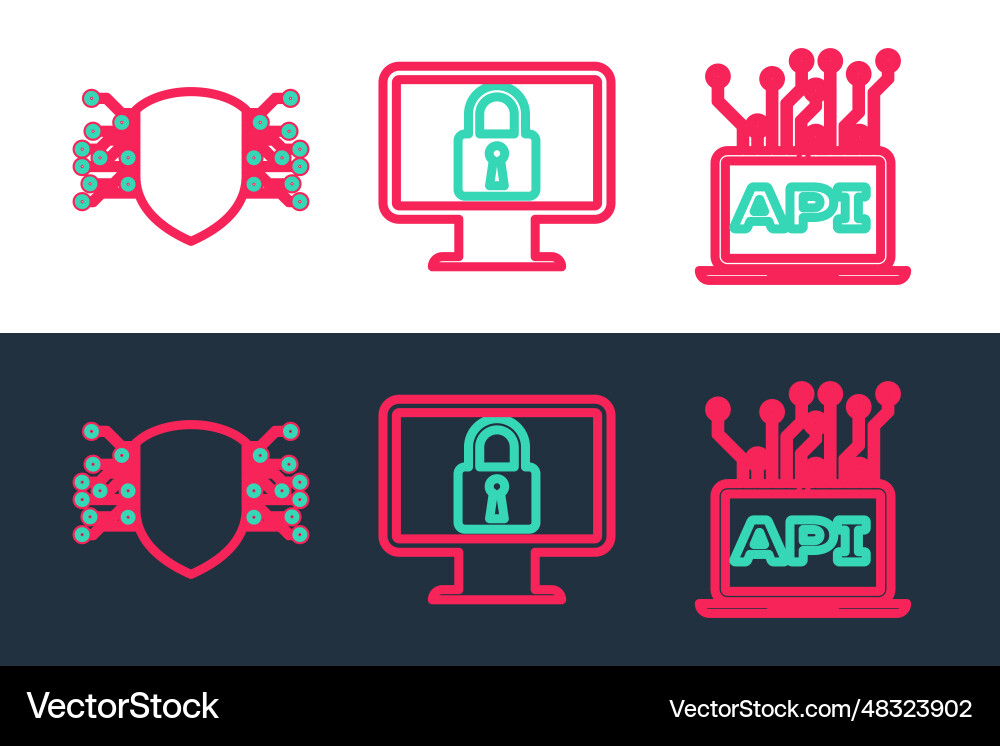 Set line computer api interface cyber security Set line computer api interface cyber security vector image