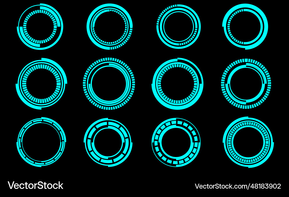 Set of sci fi blue circle user interface elements Set of sci fi blue circle user interface elements Vector Image