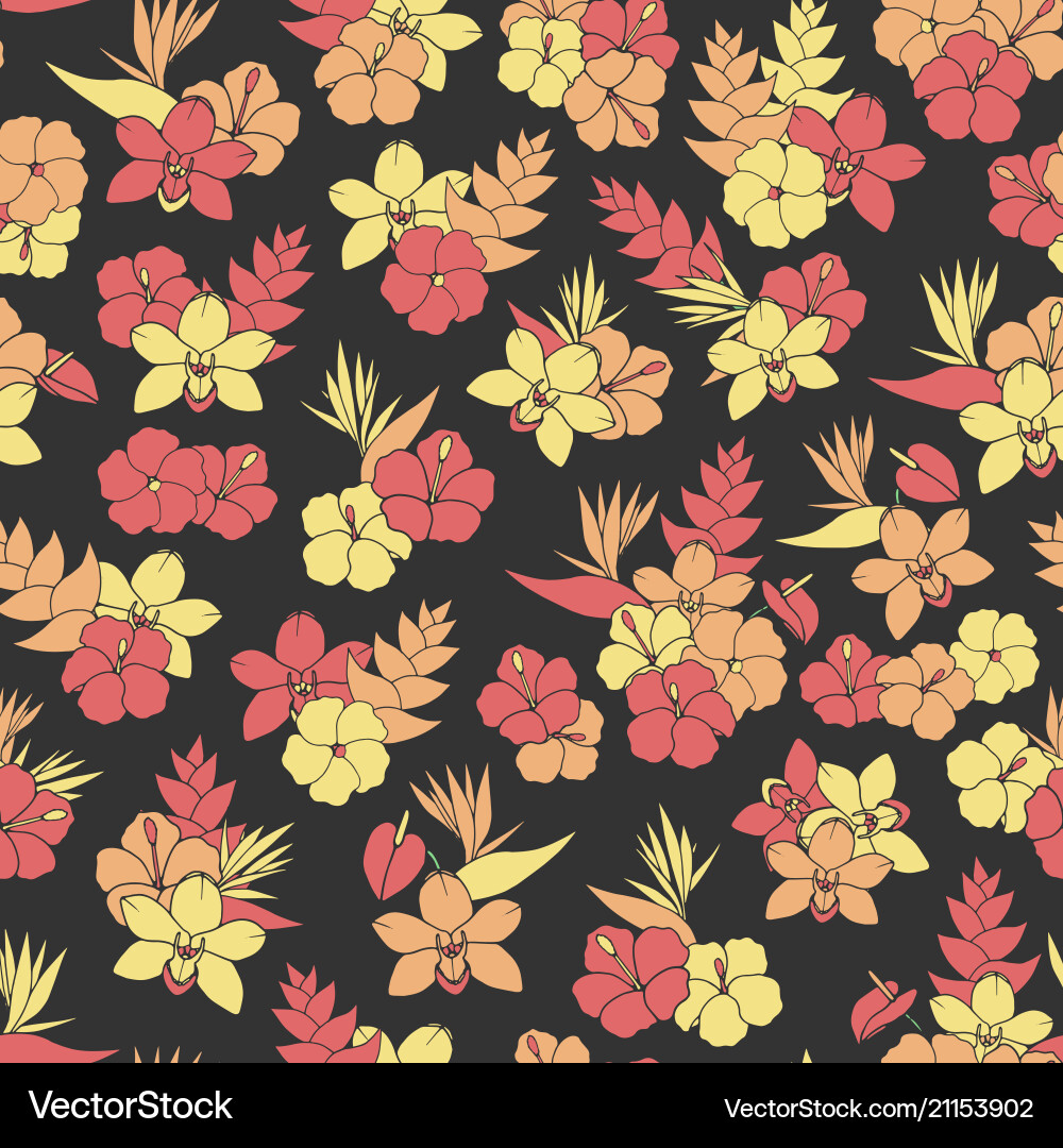 Tropical repeat pattern with orchid hibiscus Vector Image