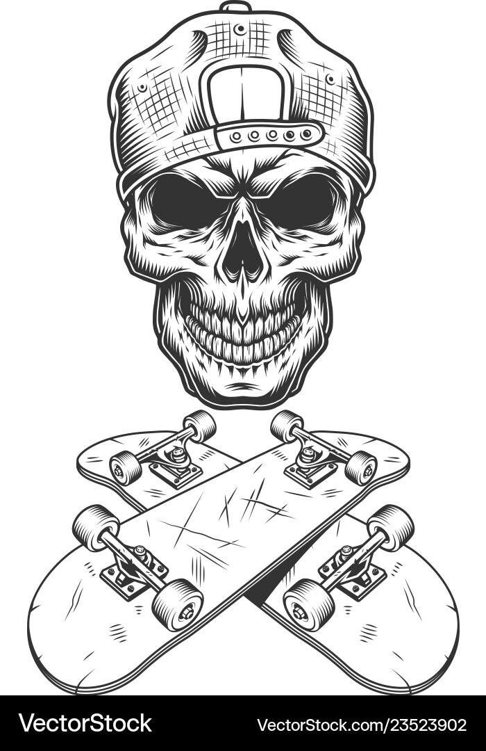 Vintage Skateboarder Skull Vector Image