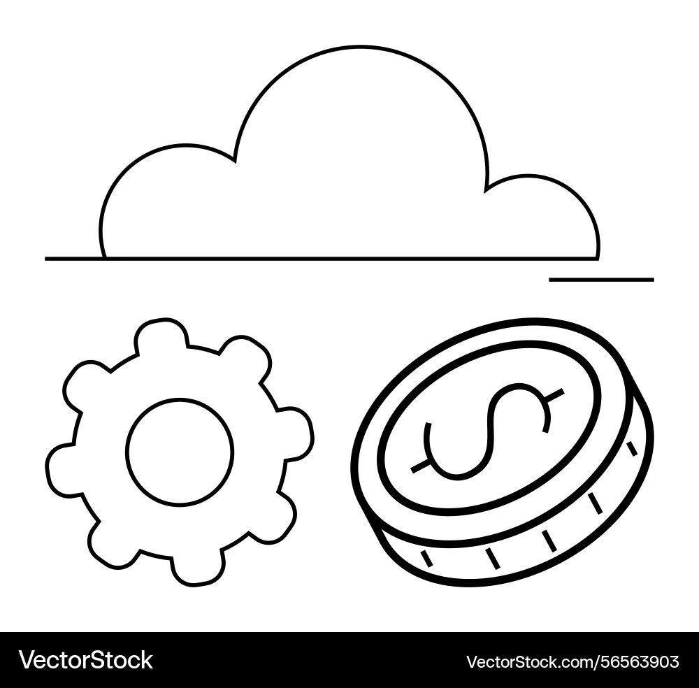 Cloud computing with gear and coin representing Cloud computing with gear and coin representing vector image