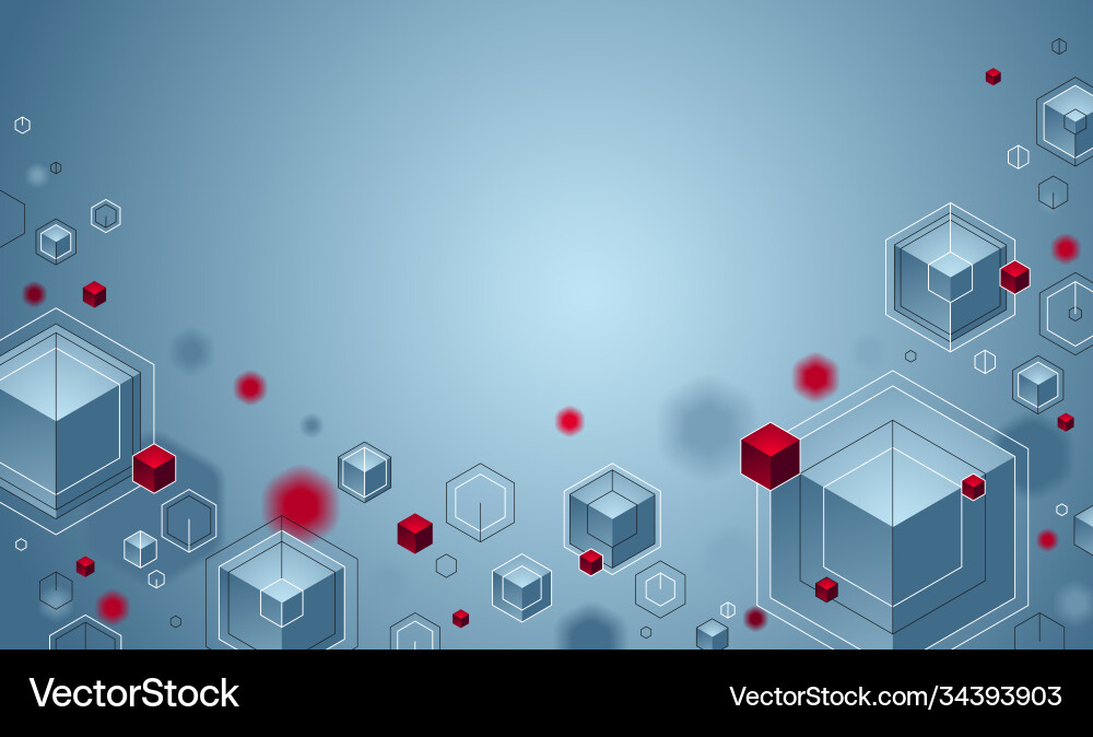 Cubes cluster with red and blue elements lines Cubes cluster with red and blue elements lines vector image