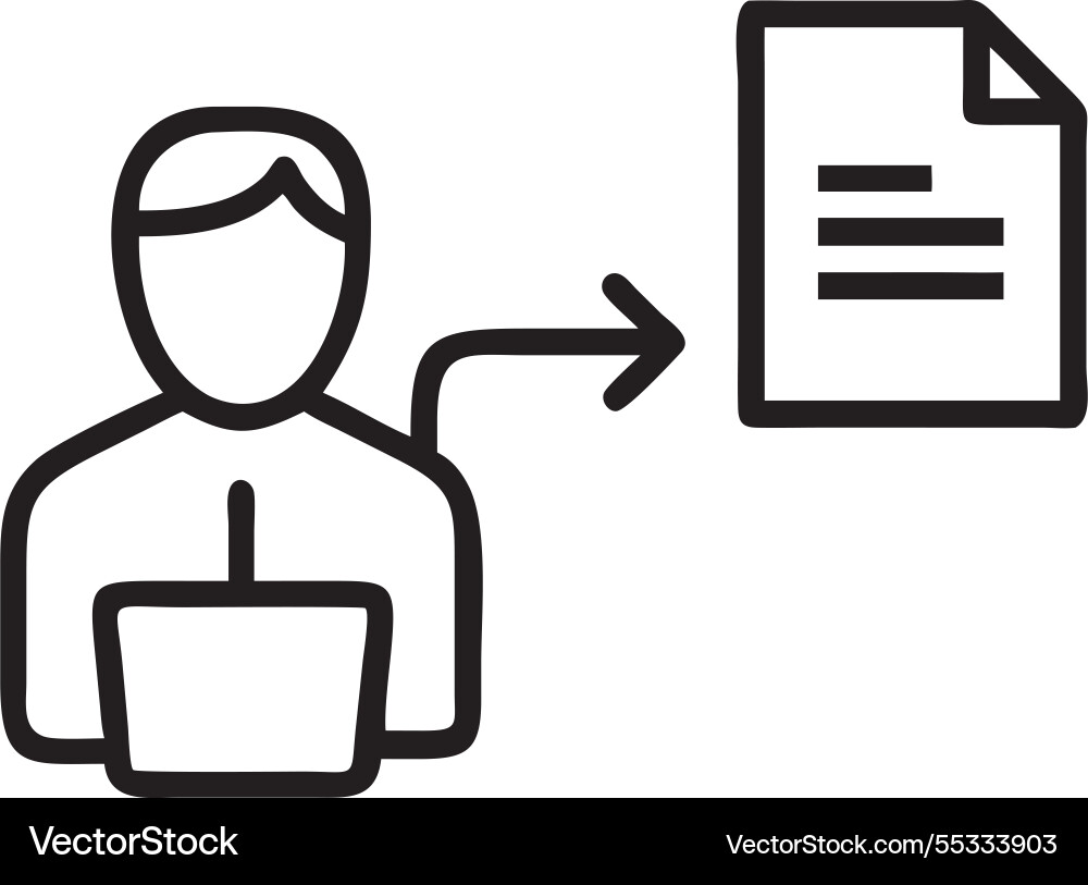 Man manages documents on computer using online vector image