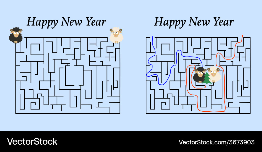 Maze game for 2015 new year help two sheep to find vector image
