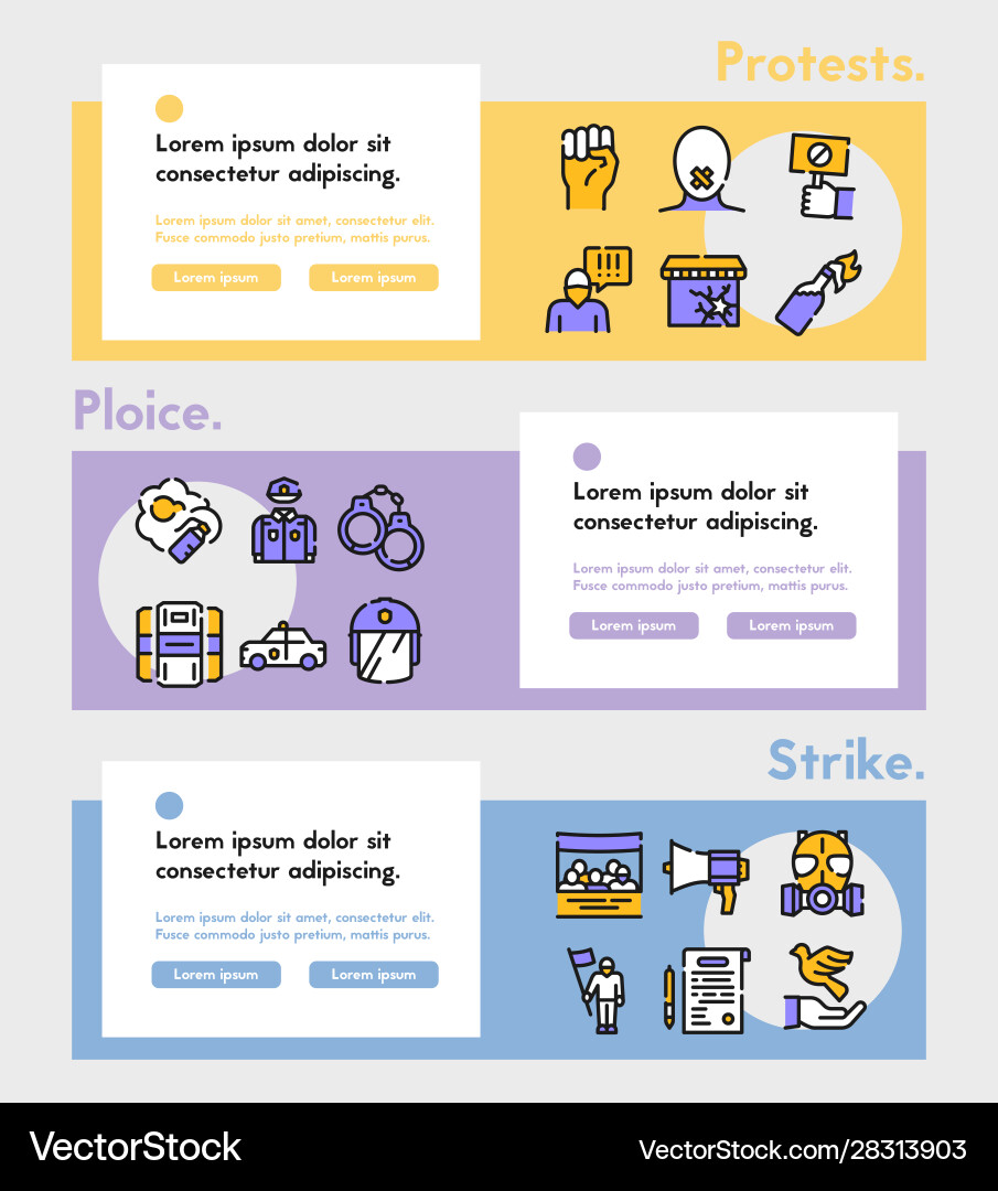 Protests items color linear icons set Protests items color linear icons set vector image