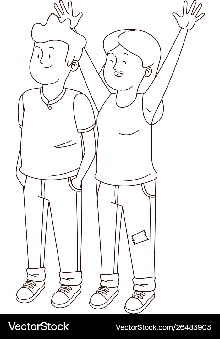 Teenagers friends smiling and greeting in black Teenagers friends smiling and greeting in black vector image
