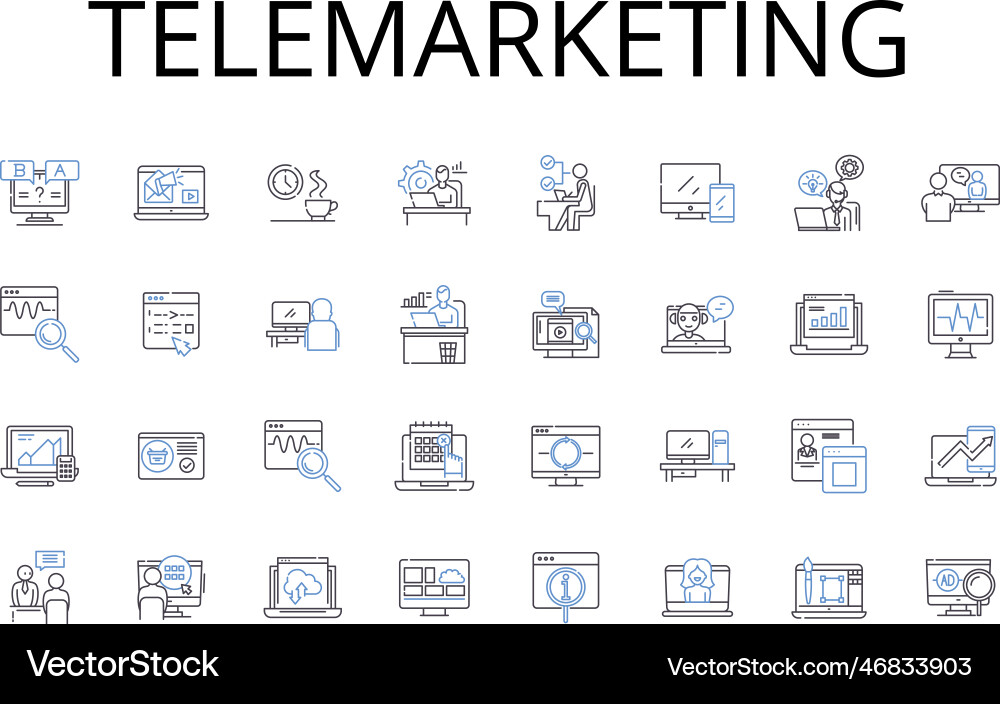 Telemarketing line icons collection cold calling Telemarketing line icons collection cold calling vector image