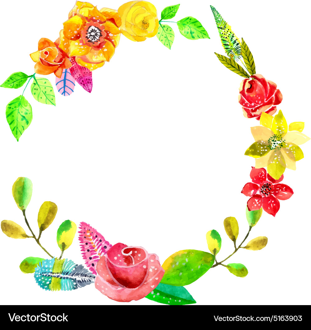 Watercolor Floral Wreath Vector Image