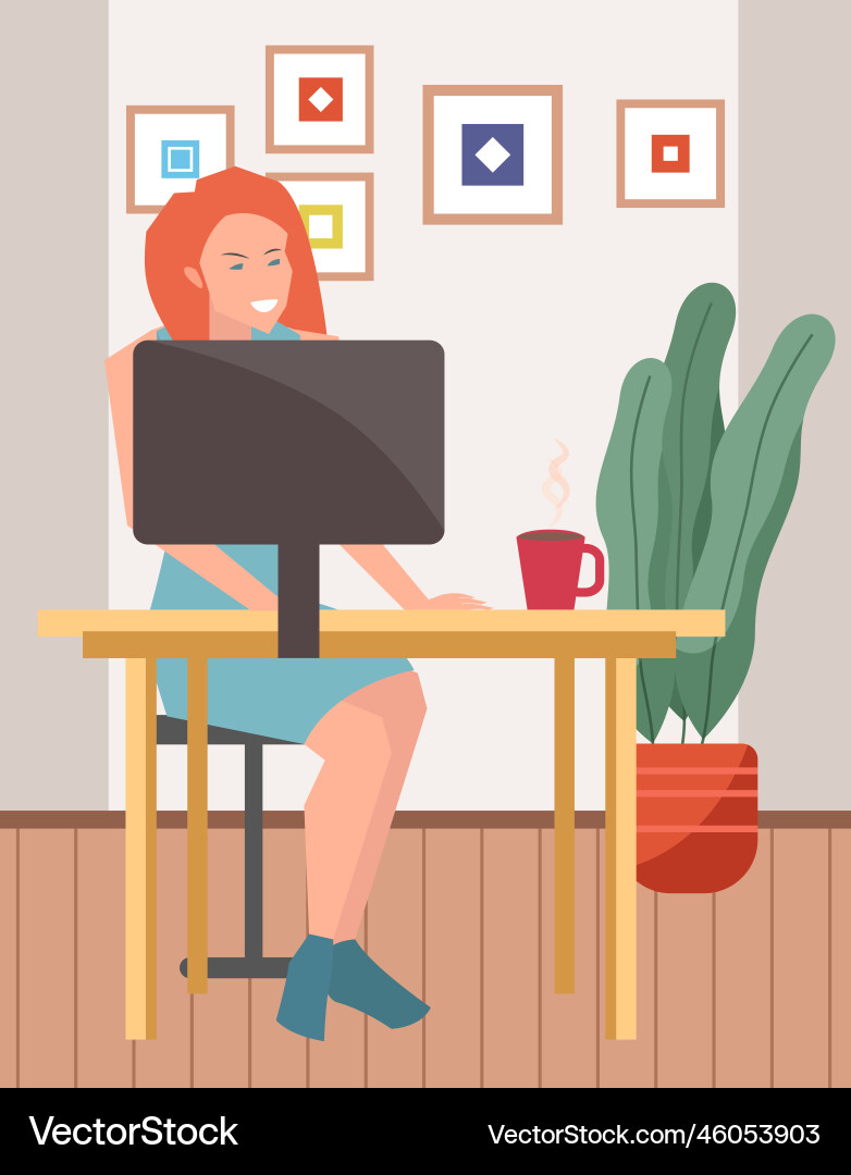 Woman working at home office female character Woman working at home office female character vector image