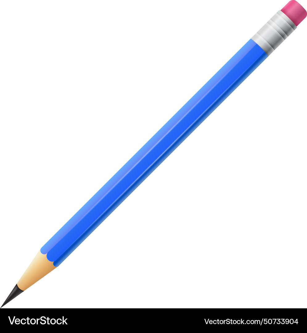 Blue pencil mockup realistic drawing tool school Blue pencil mockup realistic drawing tool school vector image