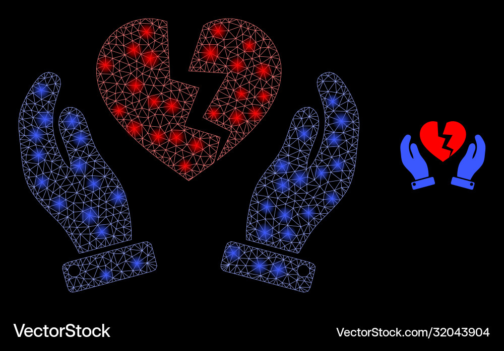 Broken heart protection hands - bright web net Broken heart protection hands - bright web net vector image