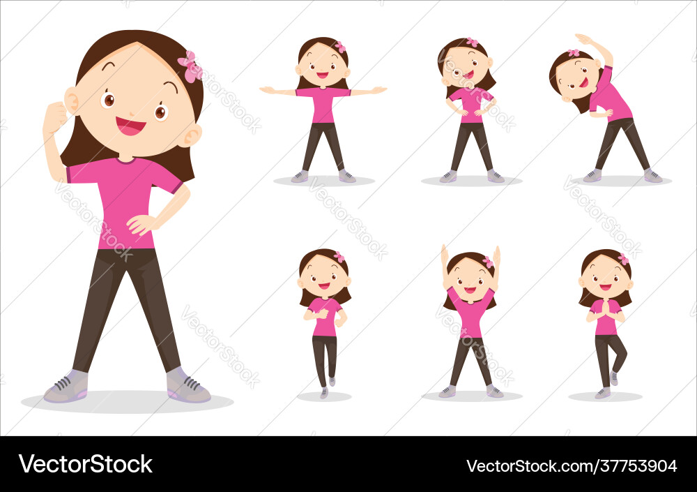 Bundle set girl on exercise various actions Bundle set girl on exercise various actions vector image