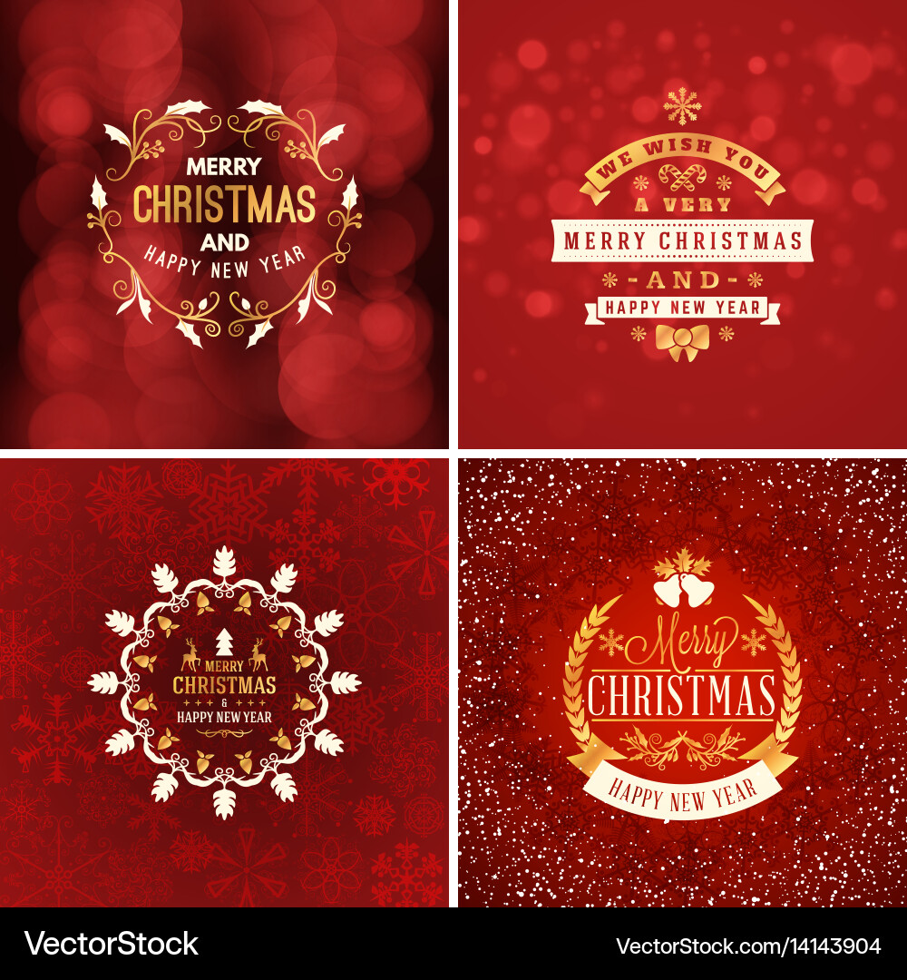 Golden & Red Christmas Card Set vector image