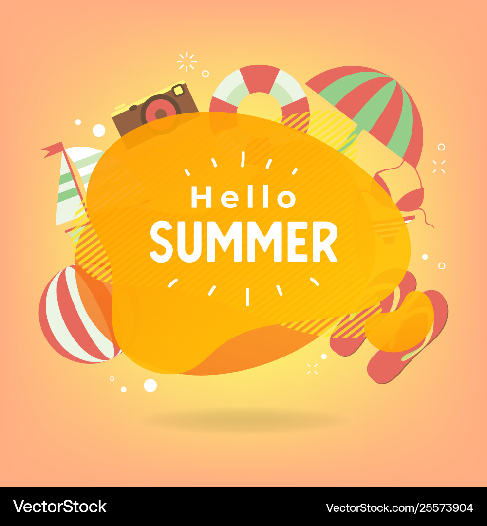 Hello summer with colorful beach elements Hello summer with colorful beach elements Vector Image