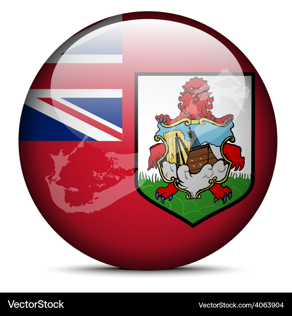 Map on flag button of bermuda vector image