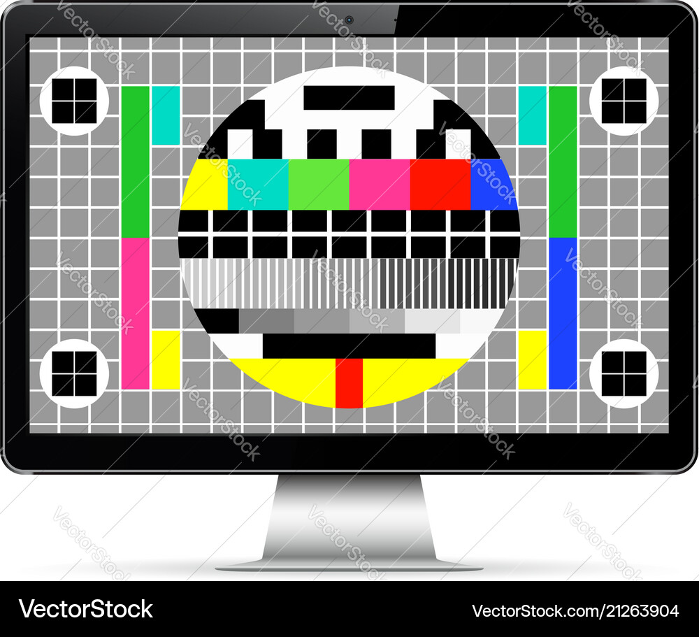 Moderne Computer-Anzeige mit Testbildschirm Vektorbild
