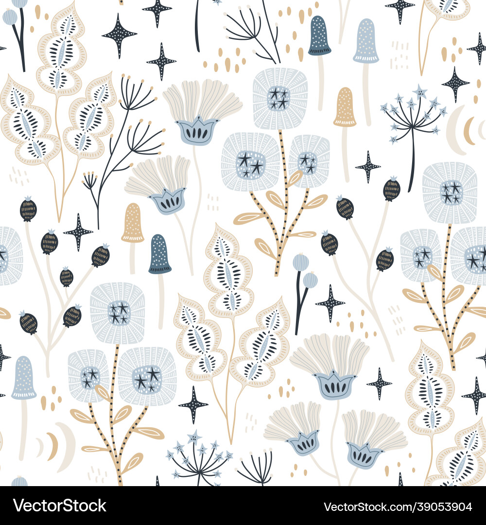 Pastel Floral Mushroom Pattern vector image