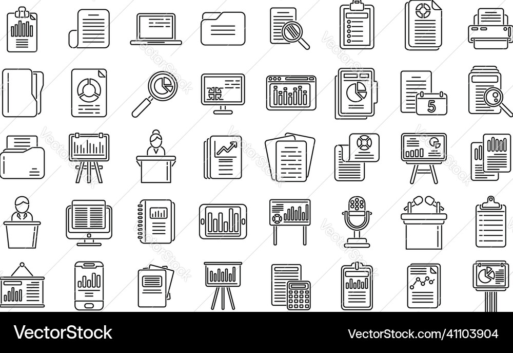 Report icons set outline performance chart Vector Image