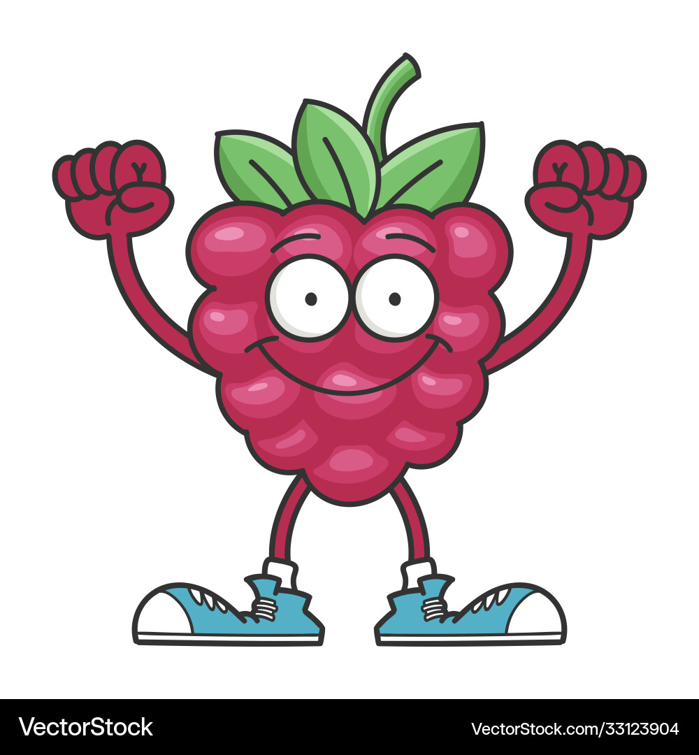 Smiling raspberry fruit cartoon character isolated vector image