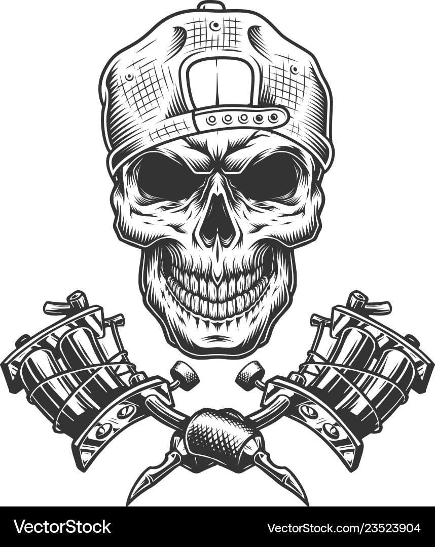 Tattoo Machines Skull with Cap Vector Image