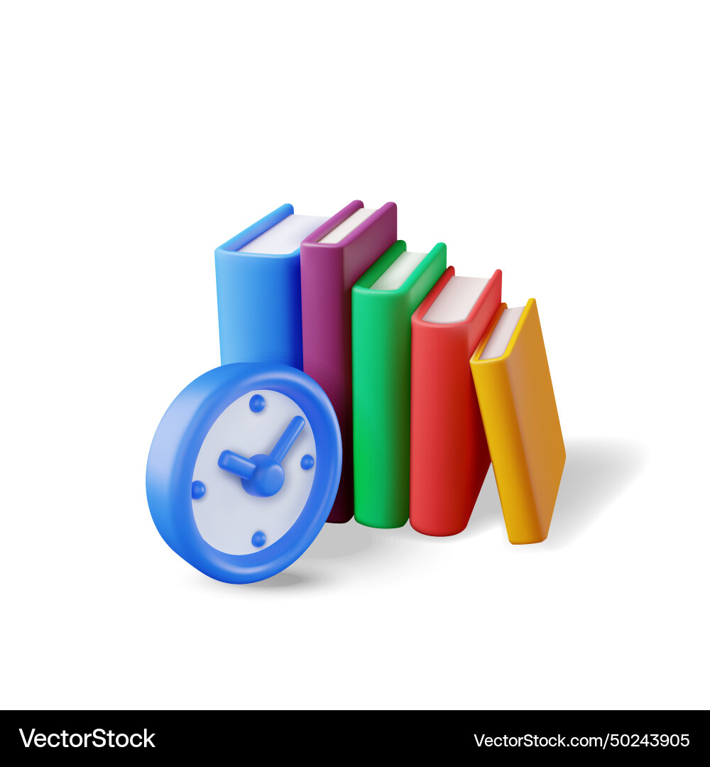 3D Clock and Books Stack vector image