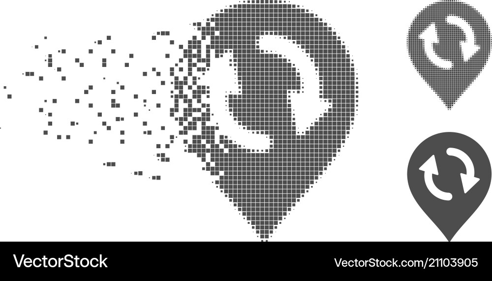 Broken pixel halftone refresh map marker icon Broken pixel halftone refresh map marker icon vector image