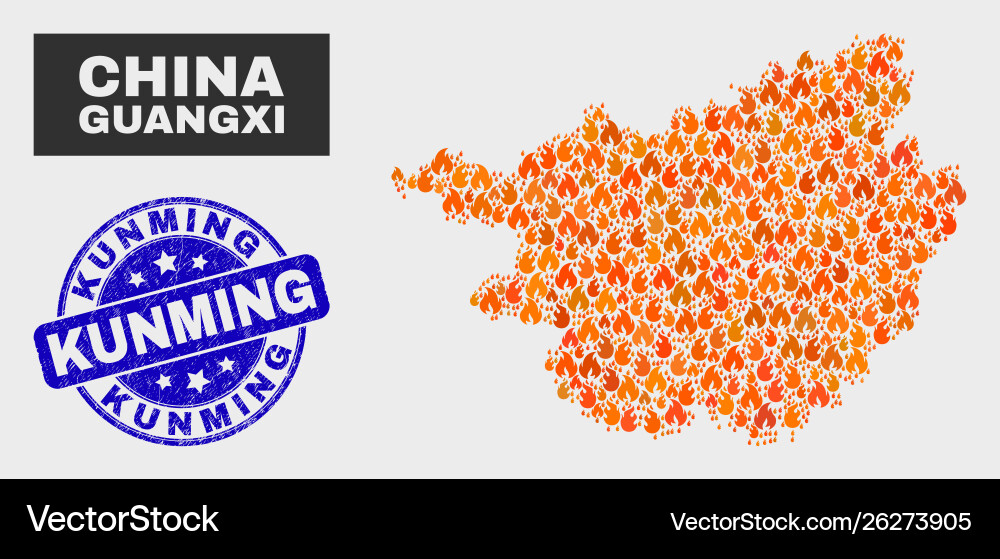Burn mosaic guangxi province map and distress Burn mosaic guangxi province map and distress vector image