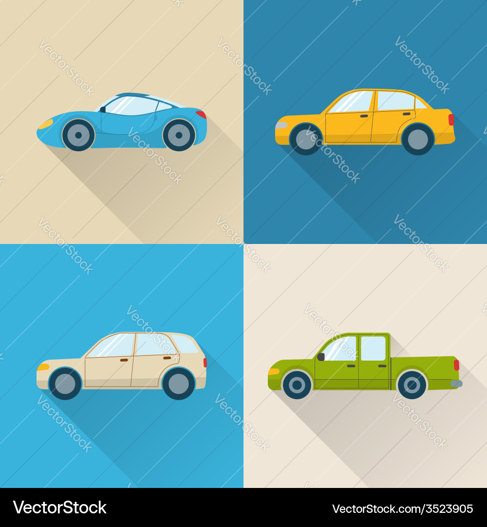 Flat Car Icon Set Royalty Free Vector Image - VectorStock