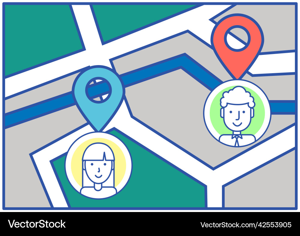 High detailed map with user profile icons program High detailed map with user profile icons program vector image
